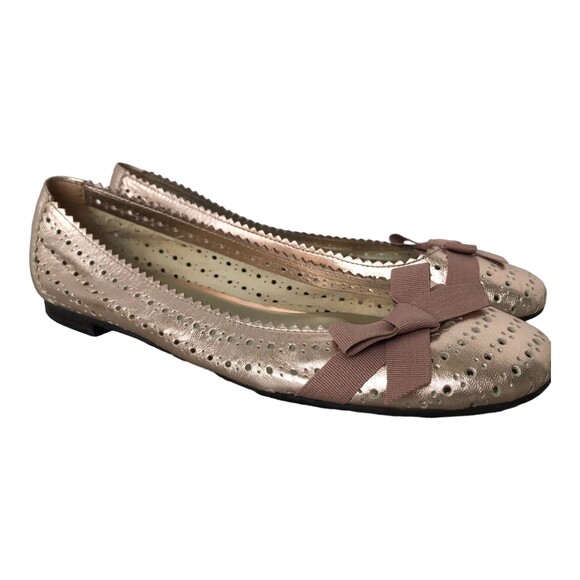 Talbots Rose Gold Pink Metallic Perforated Leather Ballet Flats with Bow Size 7B - Picture 1 of 9